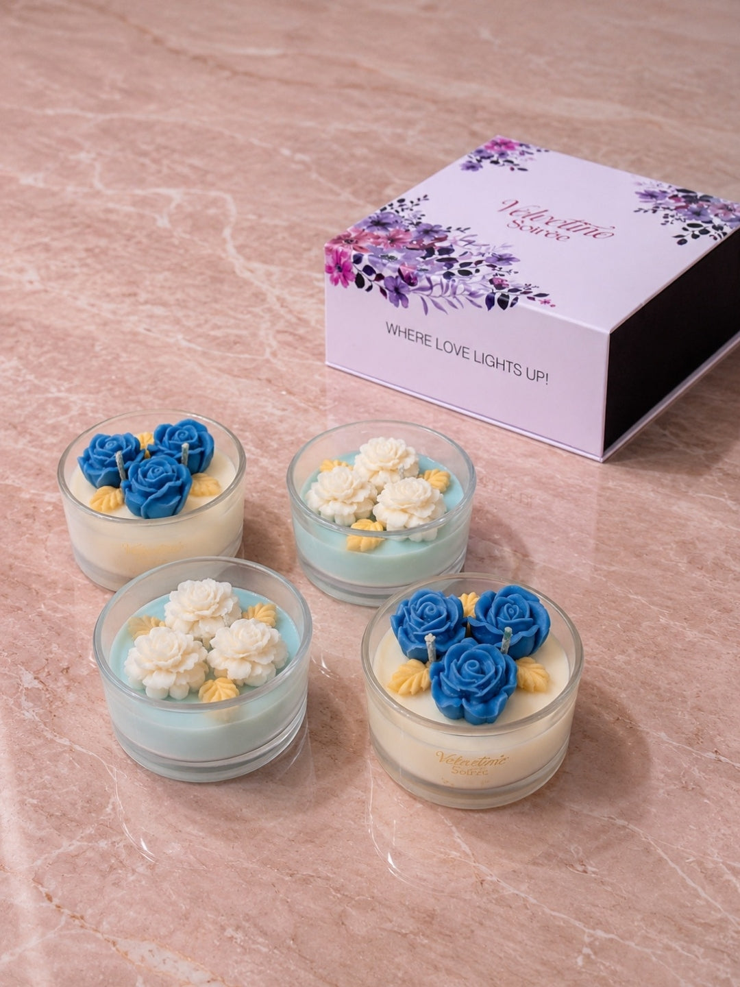 Diwali Magic Scented Candle Double Wick Gift Box | Mogra & Rose Scent | Set of 4 | Diwali