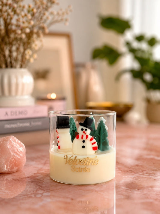 Frozen Wonder, a snowman candle jar with spicy floral fragrance. it has shaped wick. Jasmine Candle, Coffee Scented Candle, Patchouli Candles