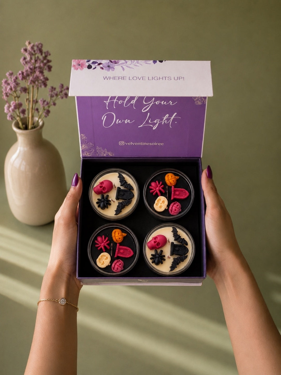 Haunted Whimsy - a set of 4 halloween themed candle jars in a gift box by Velvetine Soirée