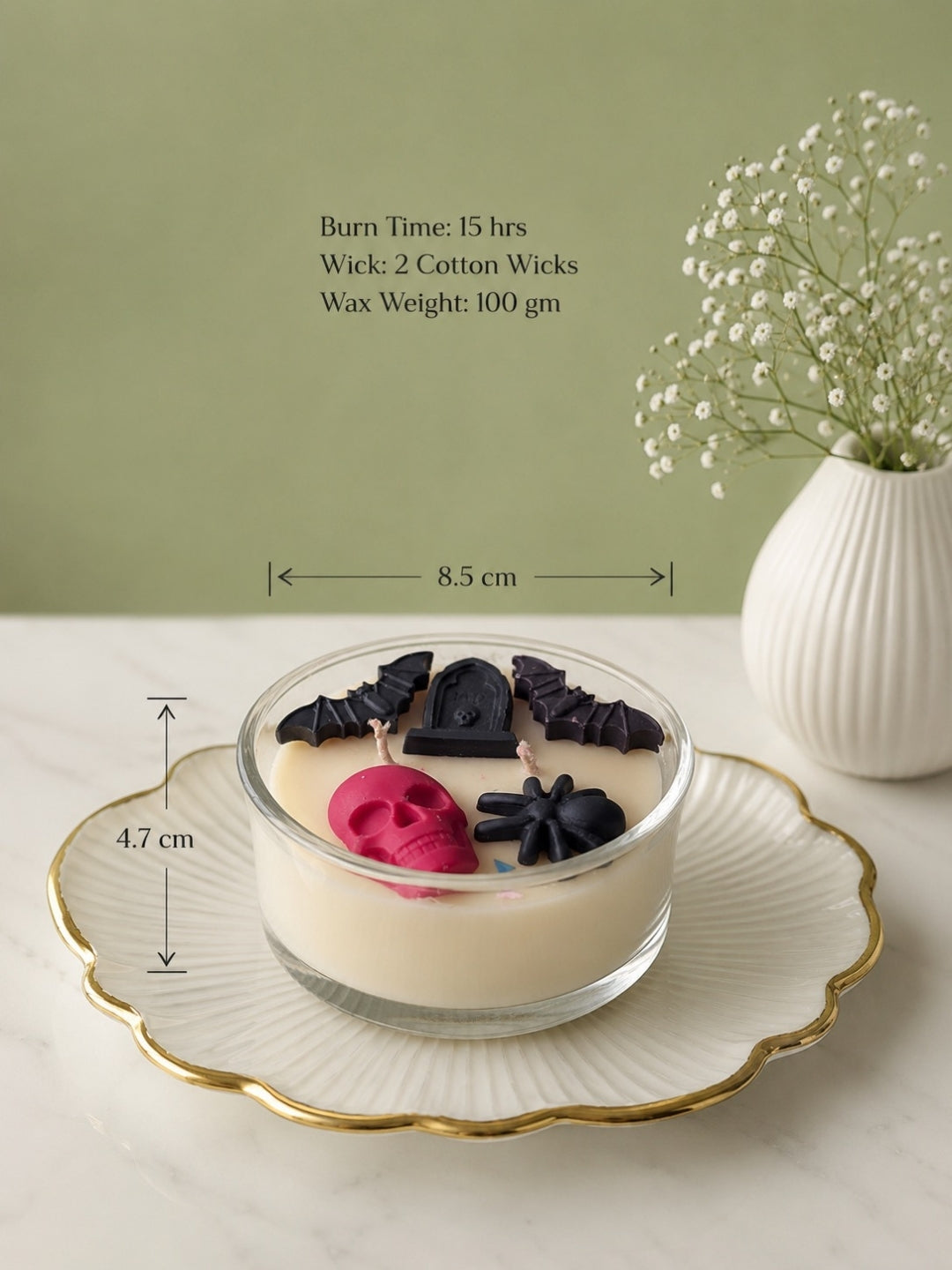 Burn time and Wick details of Haunted Whimsy Jar by Velvetine Soirée