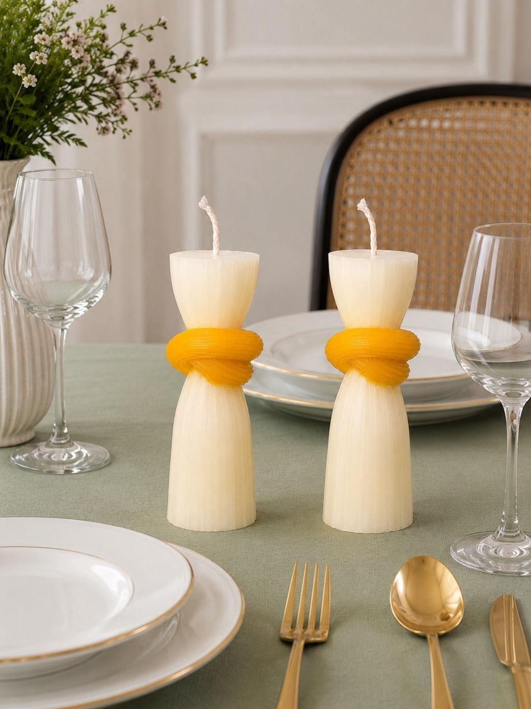 Knotted Beeswax Dinner Table Candles | Set of 2 | Home Styling