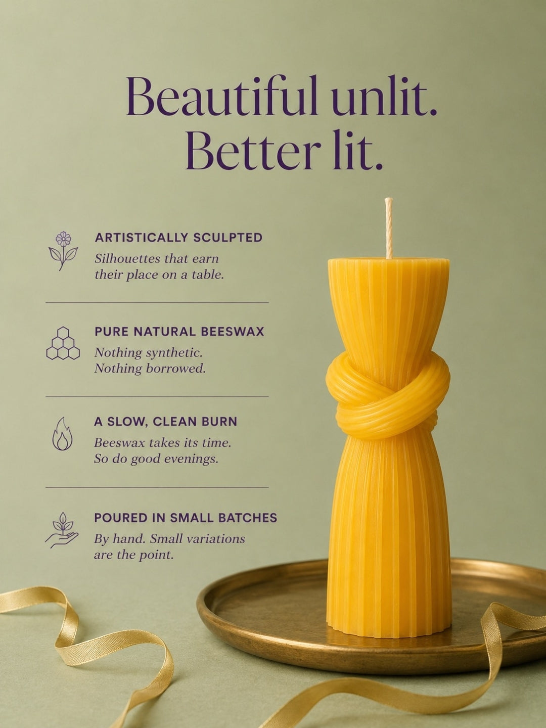 Knotted Beeswax Dinner Table Candles | Set of 2 | Home Styling