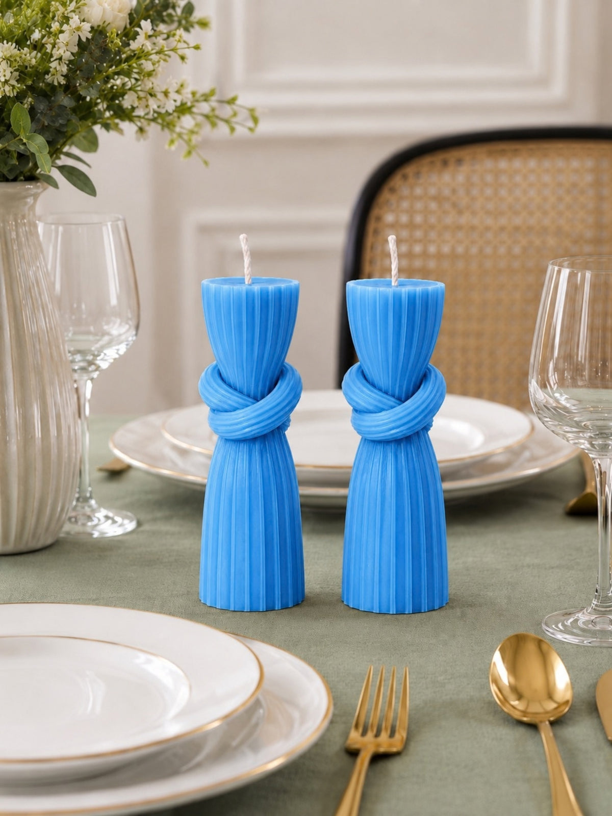 Knotted Beeswax Dinner Table Candles | Set of 2 | Home Styling