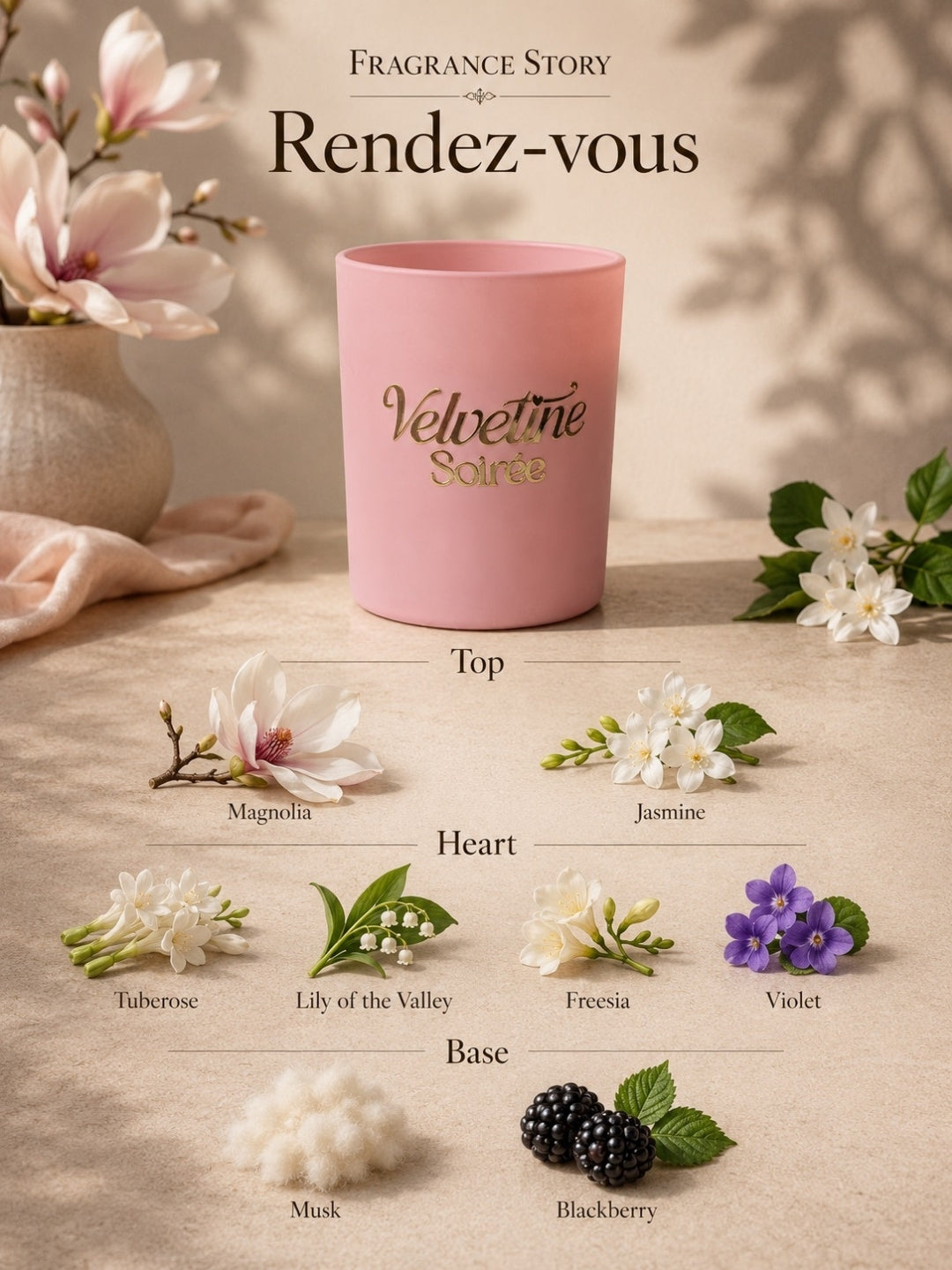 Rendez-Vous Scented Candle | Musk, Jasmine, Magnolia Scent | 150g | 30 Hour Clean Burn