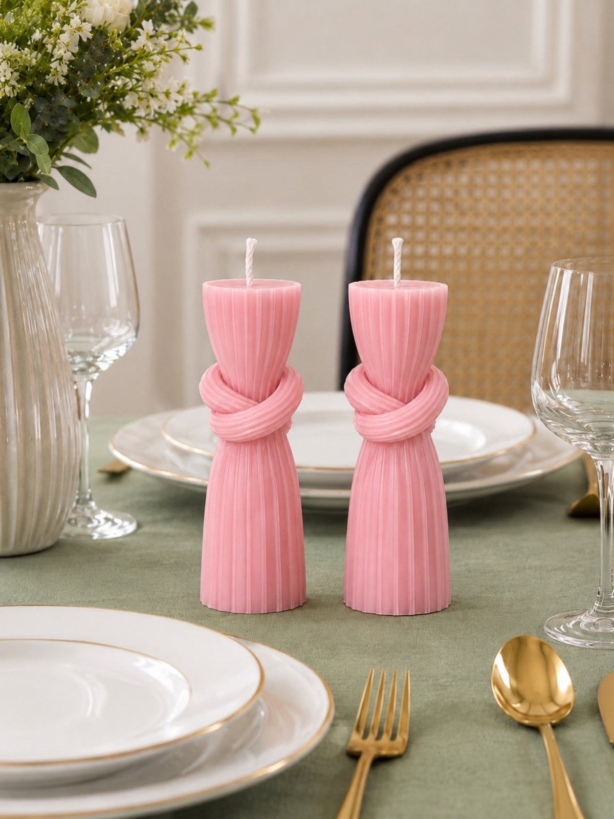 Knotted Beeswax Dinner Table Candles | Set of 2 | Home Styling
