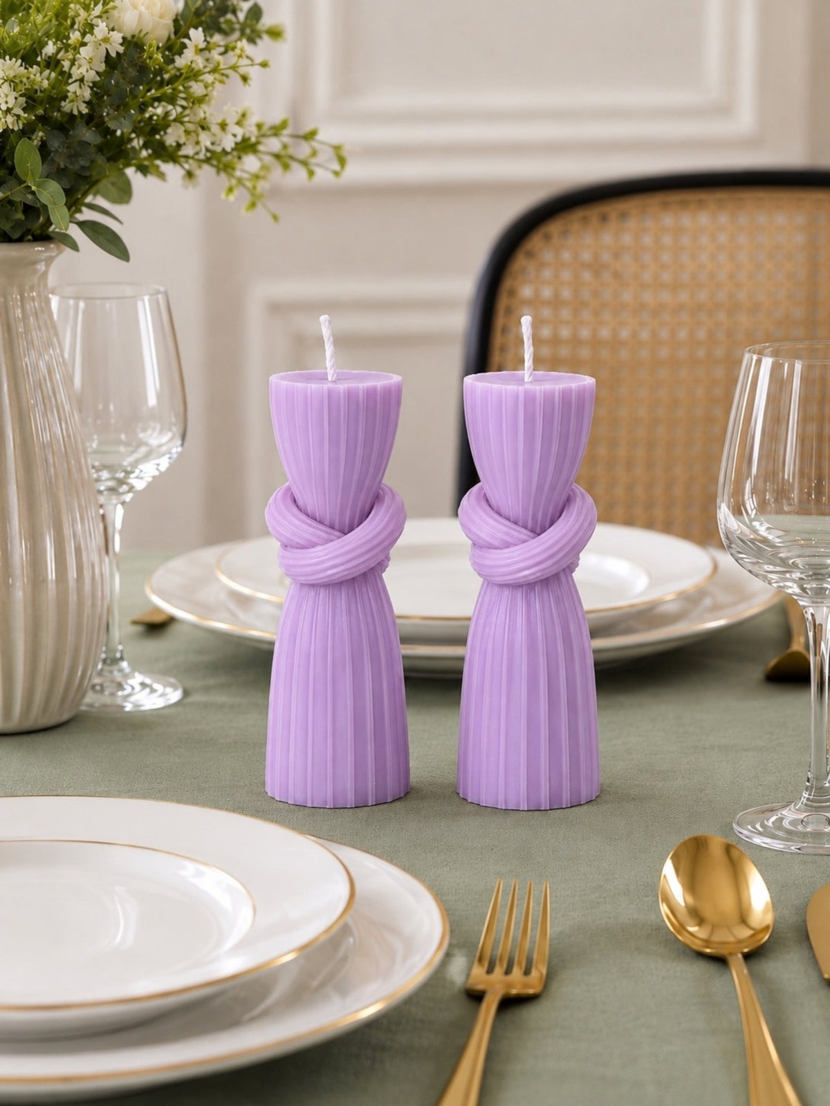 Knotted Beeswax Dinner Table Candles | Set of 2 | Home Styling