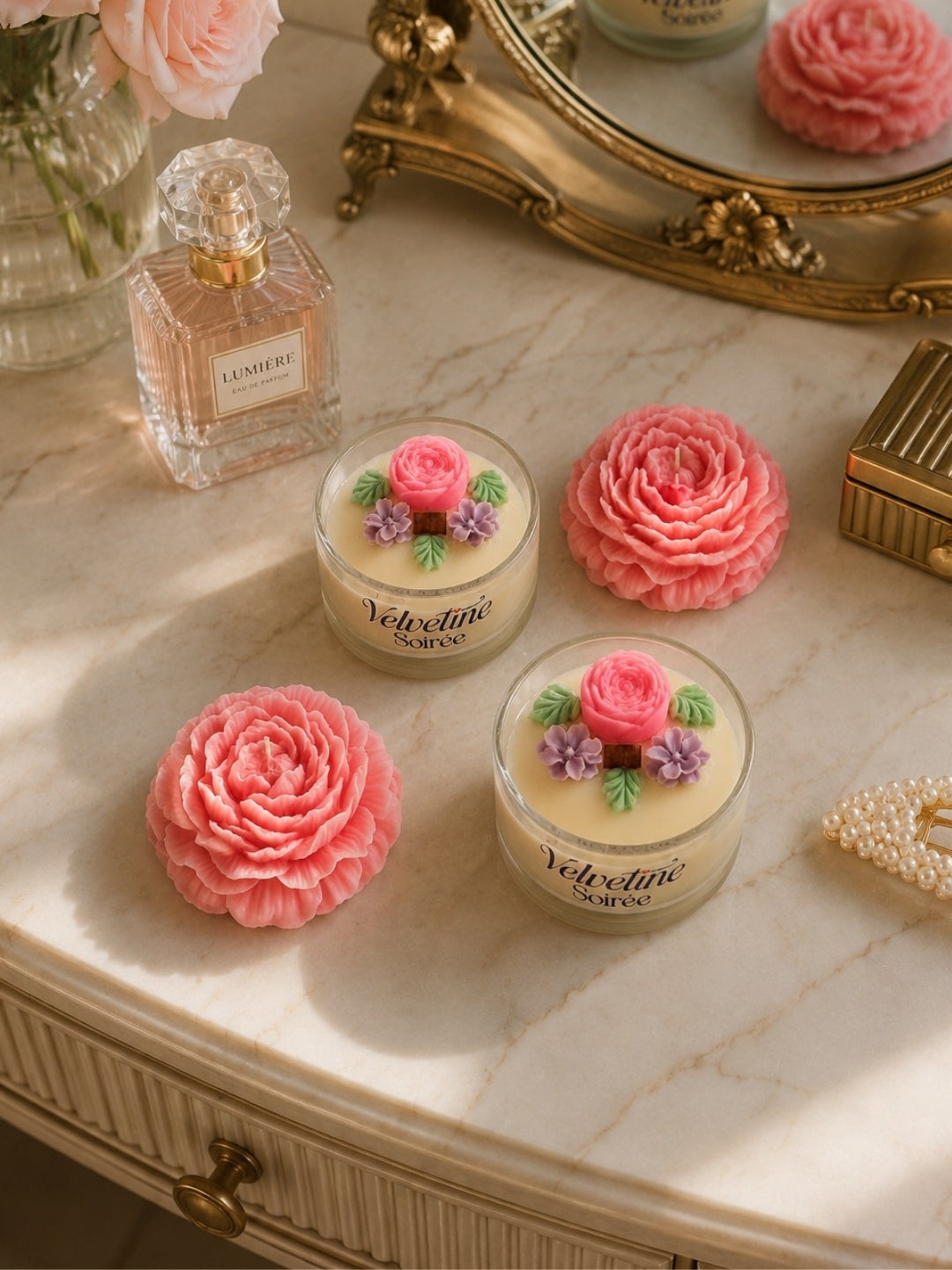 Secret Garden Candle Set for home fragrance and gifting on vanity counter