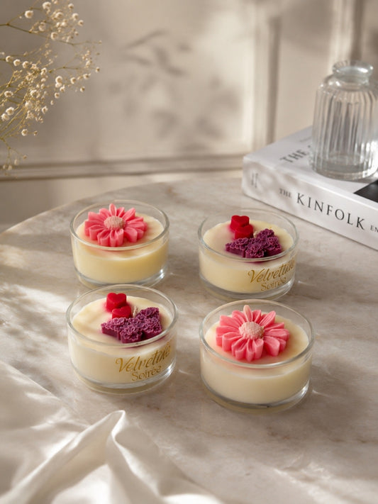 Discover the Sweet Innocence Luxury Candle Set of 4. Hand-poured coconut wax candles in sweet gourmand & floral scents. Perfect premium gift set!
